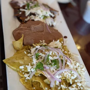 Chilaquiles divorciados - mole and verde