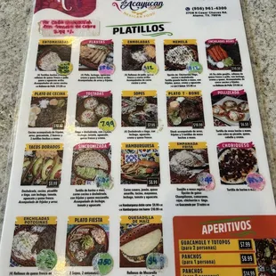 Menu front side