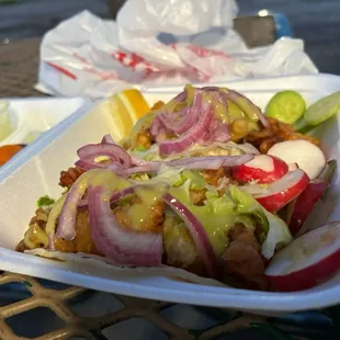 Shrimp tacos with the all the fixings