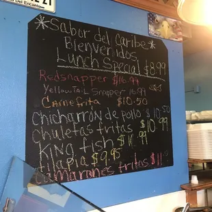 a menu on a chalkboard