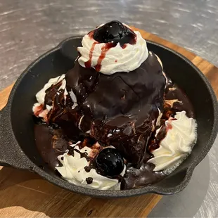 Gold bric sundae | triple chocolate brownie |juarez goats milk caramel nut ice cream | Luxardo cherries | chocolate shell