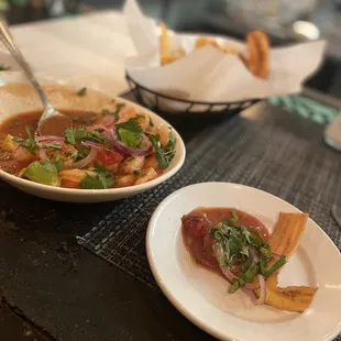 Fresh Ceviche with plantain chips