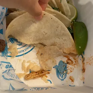 Soggy broken tacos for pick up order. Only means they were made too early and not according to the pick up time.