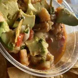 1/2 eaten shrimp cerveche