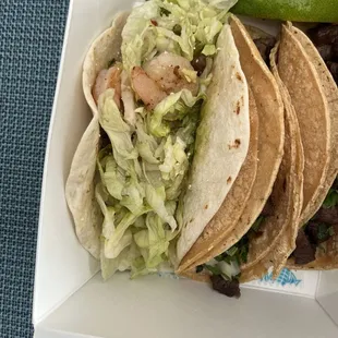 Shrimp taco with 4 nice size shrimp on it