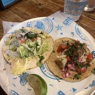 Shrimp taco and a Curtido Fish Taco -- both tasty though 1) both needed extra salsa and 2) were pretty pricey for the size
