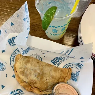 Black bean empanada and margarita