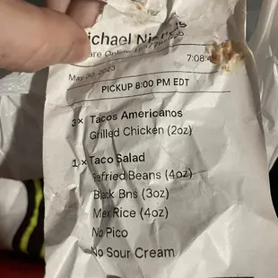 Receipt showing prepared at 7:08pm