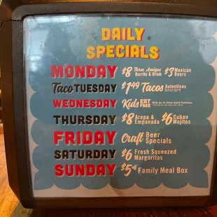 Daily specials.