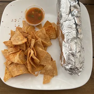 Carne asada burrito - comes with chips and salsa