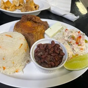 Combo plate with pork chop