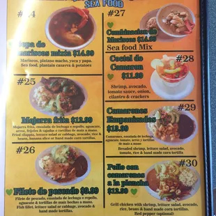 a menu for mexican food