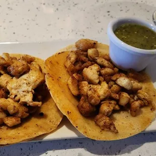 Two chicken tacos.  Yummy &amp; a bargain.