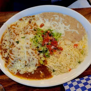 Generous portions, here, carnitas enchiladas