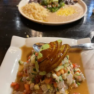 Ceviche and steak