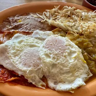 Chilaquiles with eggs over easy (and a side of chorizo)