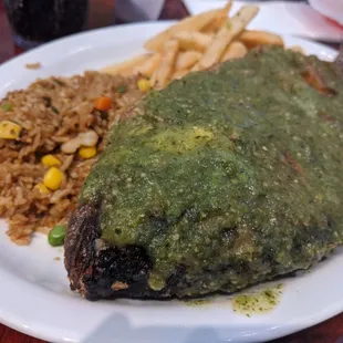 Fried whole tilapia with green salsa