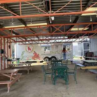 Covered seat area.