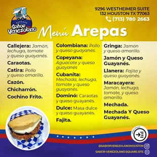 Menú de Arepas (Todas las Arepas 1/2)