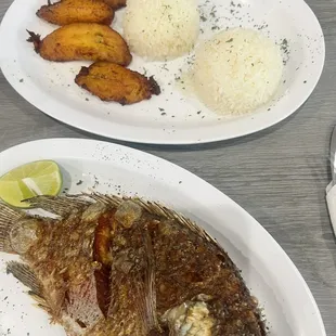 Fish, rice and plantain