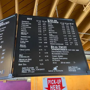 The coffee menu. Ice blended Mexican Mocha is my drink of choice.