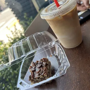 Pecan Bar and Iced Coffee