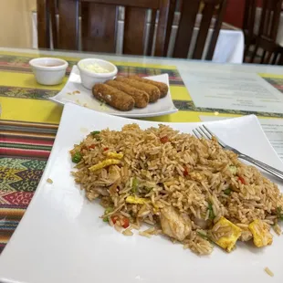 Fish croquets and chicken chaufa