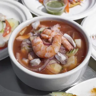 Cazuelita Mixta (bowl of seafood in our cocktail mix)