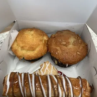 Muffins and buttery flaky pastries