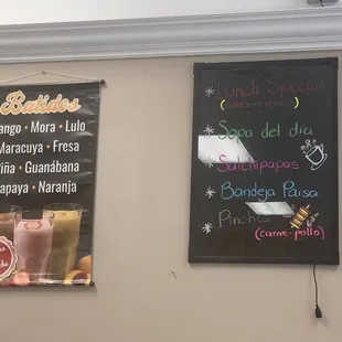 menus on the wall