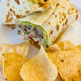 a burrito and chips
