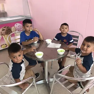 After a fun trip to the playground across the street. It's nice to cool down to delicious ice cream.  Awesome place