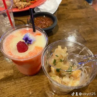 a table of food and drinks