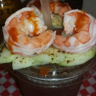 Michelada with shrimp.
