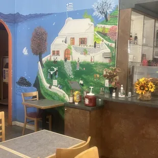 Wall mural in cafe.