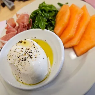 The Burrata Plate with Arugula, Cantaloupe and Prosciutto