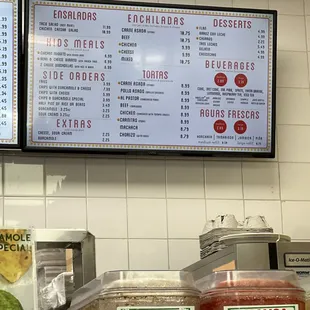 Menu with updated prices
