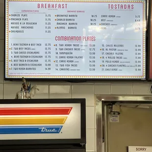 Menu with updated prices!