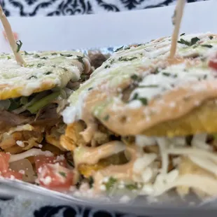 Jibaritos (plantain sandwiches) made with green plantains and protein of choice