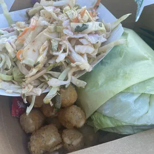 6/25/24 (tue): Company catered lunch service from SMK - The Smokehouse burger + tots + citrus slaw