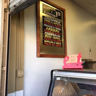 a menu on the wall