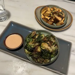 Brussel sprouts and papas bravas