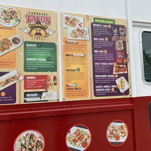 a menu on a food truck