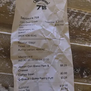 a receipt for sabrosura 718