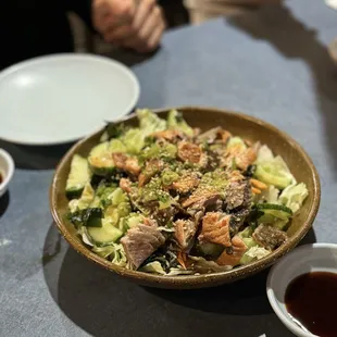 Roasted Salmon Skin Salad