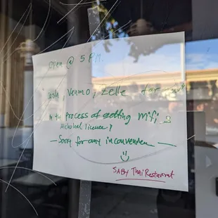 a sign in the window
