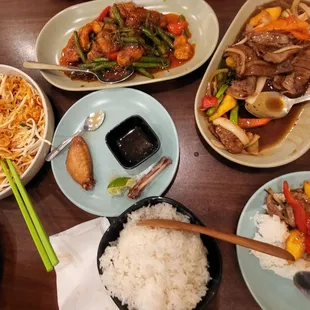a table full of asian food