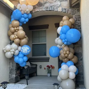 Organic Balloon Garland to welcome Baby Boy and Mommy home from the hospital.