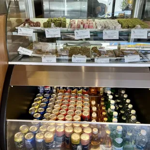 a display case filled with food