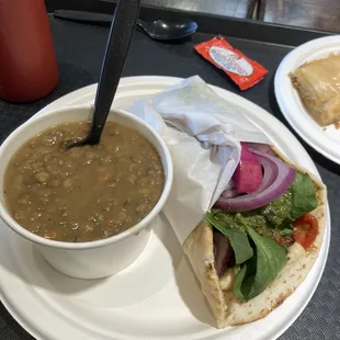 Italian Style Falafel Sandwich with lentil soup